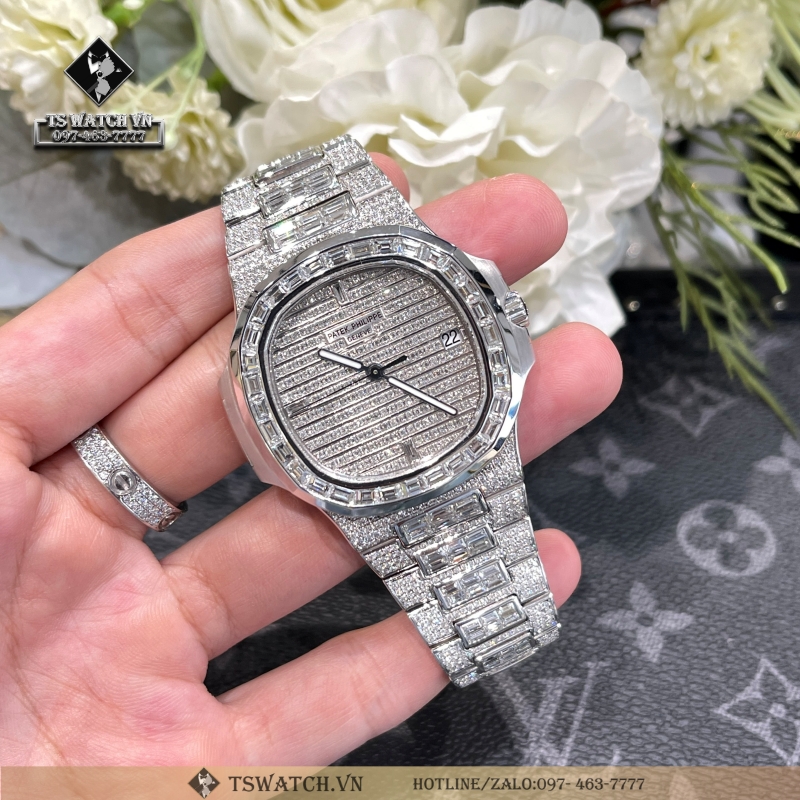 Patek Philippe Nautilus 18k Rose Gold All Baguette Diamond Watch