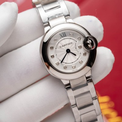 Cartier Ballon Bleu Silver Diamond Dial Ladies Watch WE902073 28MM rep 1:1