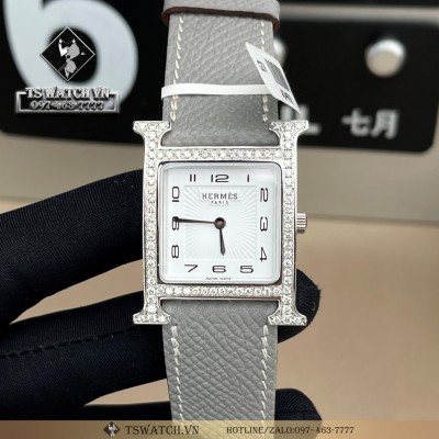 Hermes H Hour Ladies 26mm White Dial Benzel Diamond Rep 1:1