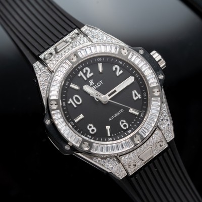 Hublot Big Bang One Click Steel Black Pave 39MM Rubber Strap Automatic HB Factory Rep 1:1