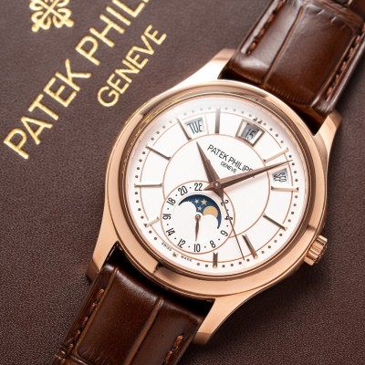 Patek Philippe Complications Annual Calendar Moon Phase Rose Gold 40mm White Dial 5205R-001 Rep 1:1