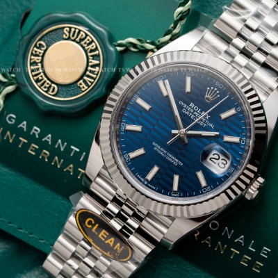 Rolex DateJust 41MM 126334 Blue Fluted Motif Index Dial Jubilee Clean Factory Rep 1:1