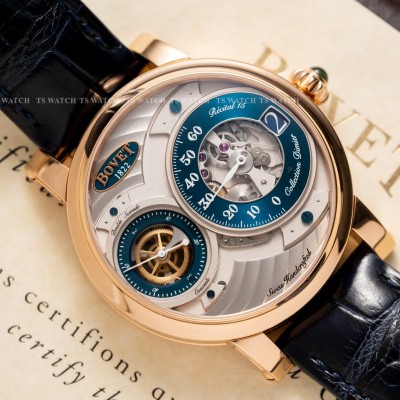 Bovet Dimier Recital 15 Rectrograde Minutes 42mm in Rose Gold on Crocodile Leather Strap with Blue Dial R150007
