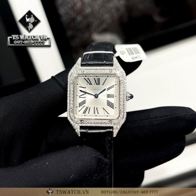 Santos-Dumont Quartz Silver Dial Ladies Watch Diamond WSSA0023 Replica 