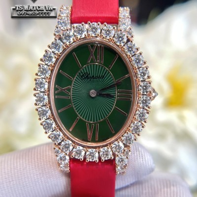 Chopard L'Heure Du Diamant Oval 139383 10K Rose Gold Diamond Dial Green Rep 1:1