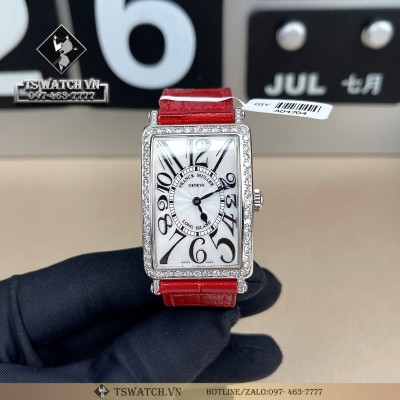 Franck Muller Long Island White Dial Diamond Leather Red Strap Rep 1:1