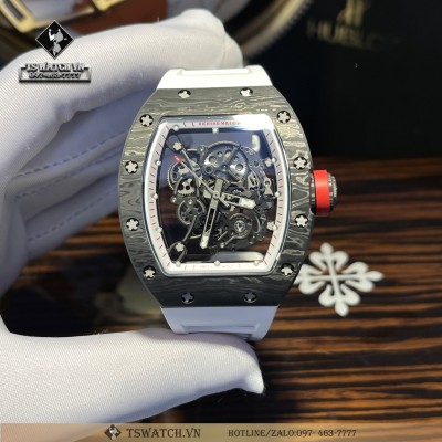 Richard Mille RM055 WHITE Mặt Skeleton Vỏ Carbon Dây Trắng BBR Factory Rep 1:1
