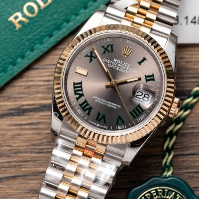 Rolex DateJust 36MM 126231 Mặt Số Wimbledon Dây Bọc Vàng Rep 1:1