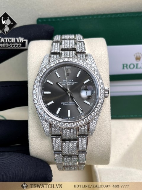 Rolex Datejust 41 126334 Grey Dial Full Moissanite Diamond Rep 1:1