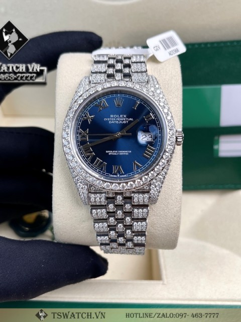 Rolex DateJust 41 126334 Blue Dial Full Diamond Moissanite  Rep 1:1
