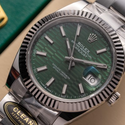Rolex DateJust 41MM 126334 Green Fluted Motif Index Dial Jubilee Clean Factory Rep 1:1