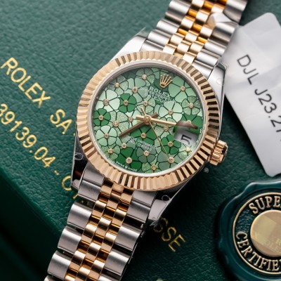 Rolex DateJust Ladies 31 278273 Mặt Xanh Olive Họa Tiết Hoa Demi Bọc Vàng 10K GM Factory Rep 1:1